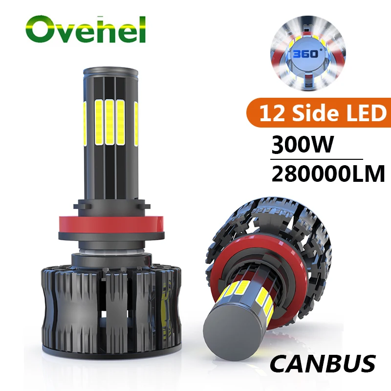 

OVEHEL 3D 360 H7 Led Car Headlights Bulbs Canbus 12 Side LED 280000LM 200W H11 H4 H1 HB3 9005 HB4 9006 Auto Fog Lights Mini Lamp