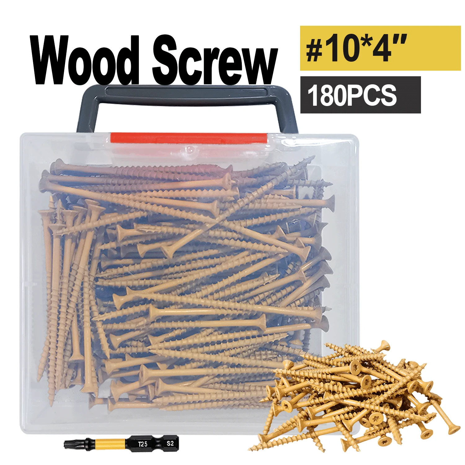 

VKKM Deck Screws 4 Inch, Wood Screws #10 x 4", 180 PCS, Rust Resistant Coated, T25 Screws, T25 Star Bit Included, Tan
