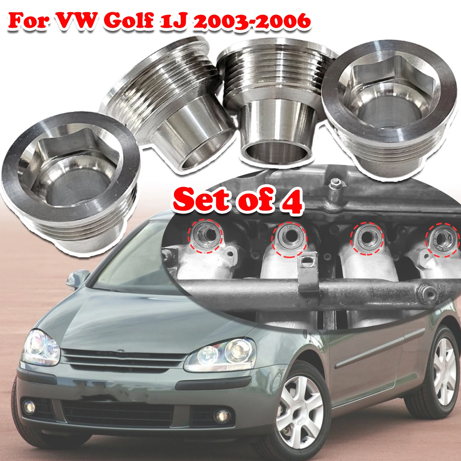 Set of 4 For VW Golf 1J Upgrade Aluminum Fuel Injector Insert Cup Seat Car Replacement Parts 06B133555H 2003 2004 2005 2006