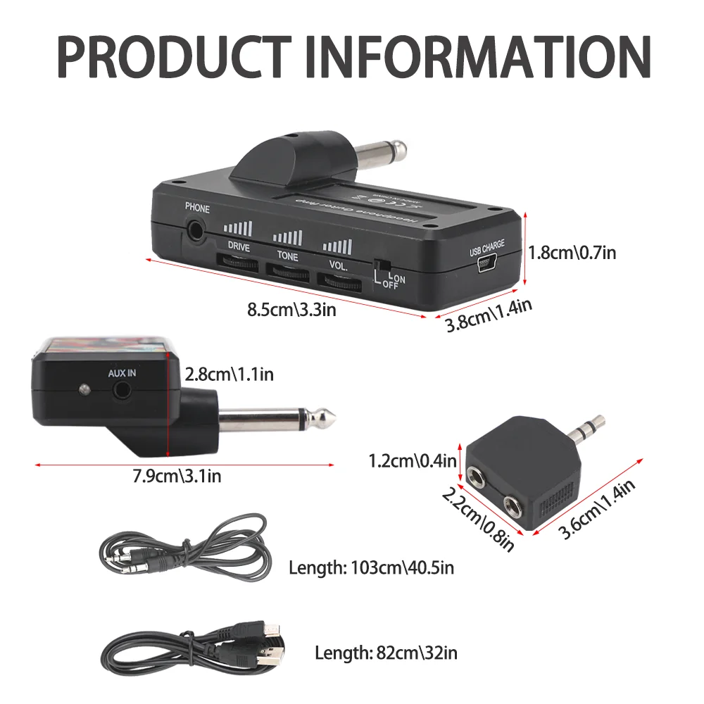 Electric Guitar Amplifier Headphone Amp,Portable Heavy Metal USB Rechargeable Battery Mini Pocket Headphone Amplifier for Guitar - view 5