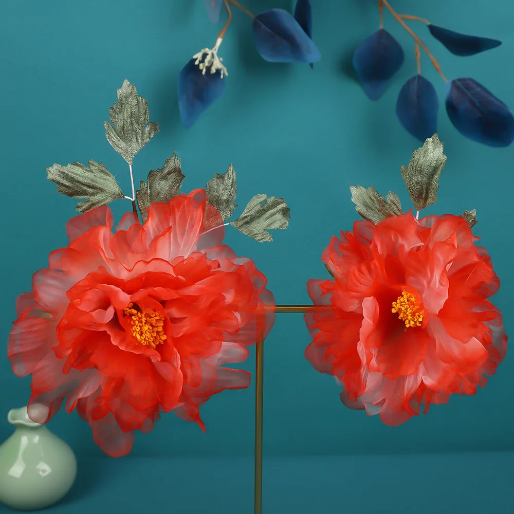 

New Antique Original Design Handmade Big Flower Red Gradual Change Peony Hot Flower Hairpin Makeup Hanfu Headdress