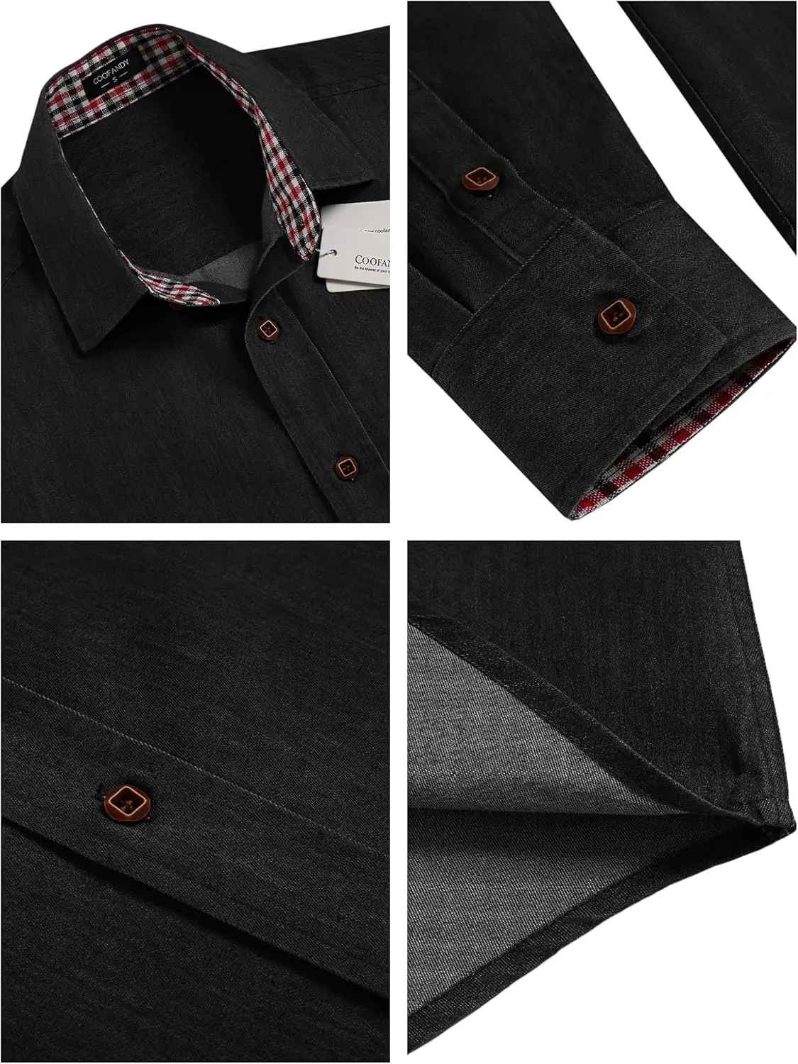 Men's Casual Dress Shirt Button Down Shirts Long-sleeve Plaid Collar Denim Work Shirt