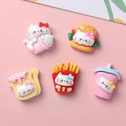 10Pcs New Kawaii Cartoon French Fries, Hamburger Kittens Resin Scrapbook Diy Jewelry Party Children Gift Hairpin AccessoriesA133