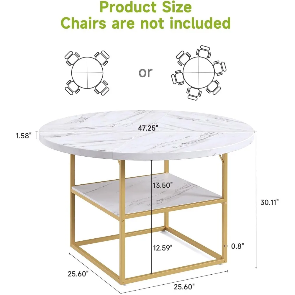 Круглый обеденный стол 47,24 дюйма на 4-6 человек, современный круг с полкой для хранения, деревянный искусственный мрамор, для кухни и столовой