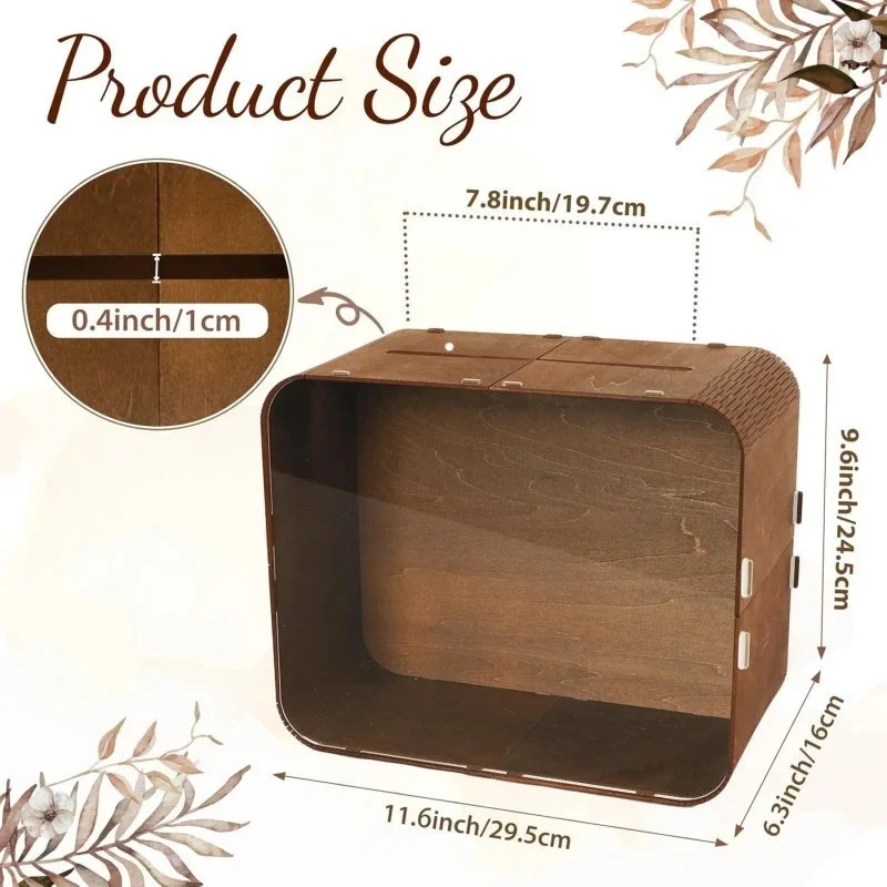 Wooden Wedding Card Box With Acrylic Window Rustic DIY Assemble Money Gift Card Holder For Wedding Party Reception Decor view 2