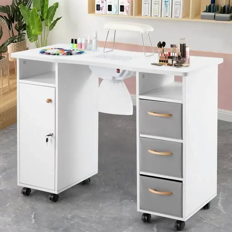 Modern Design Salon Manicure Furniture Desk Beauty Pink Nail Salon Table With Dust Collector