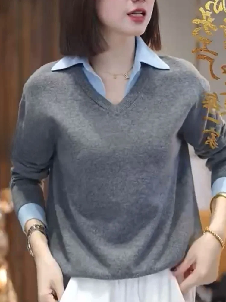 

Unique Color Blo Knitwear Loose Long Sve Women's Top Ele Beautiful Korean Sle Commute Faion Poem Art Lin Brand