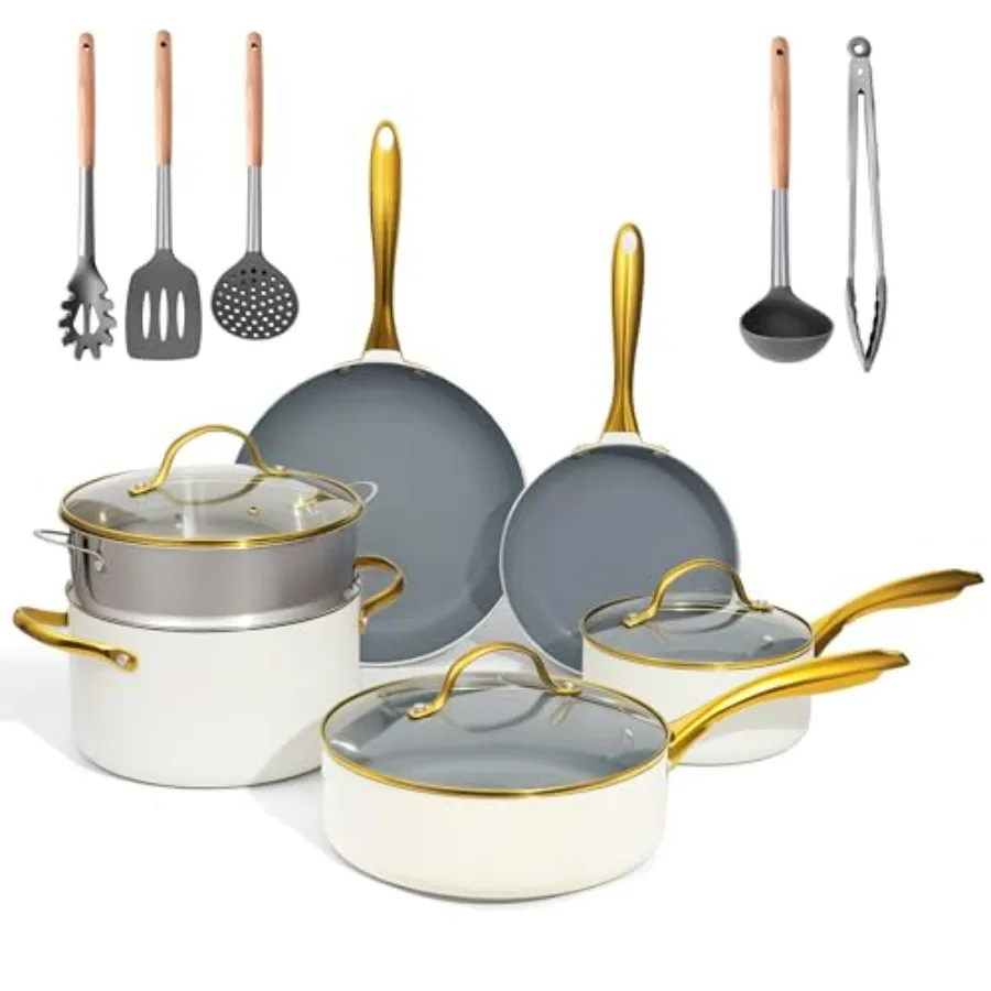 

ceramic cookware set,Healthy,Non Toxic,Pots and Pans Set non stick,14-Pcs Kitchen induction cooking Sets, nonstick Pot and Pan S