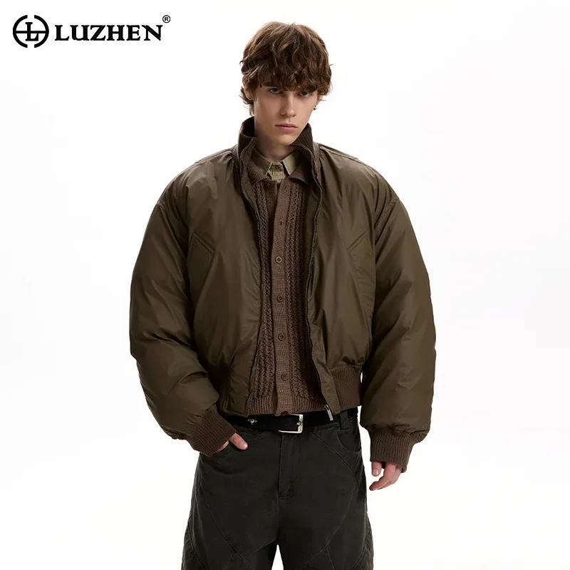 

LUZHEN 2025 Winter New Fashion Zipper Stand Neck Solid Color Padded Coat Men's Handsome Casual Parka Bread Jacket Clothes JY5143