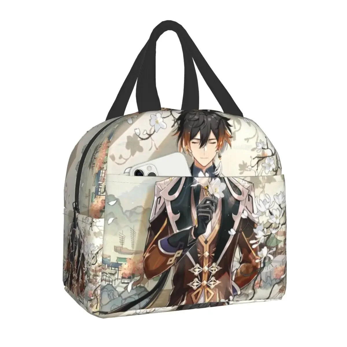 Zhongli Genshin Impact Lunch Bag Portable Picnic Thermal Cooler Insulated Bento Box for Student School Food Anime Game Lunch Box