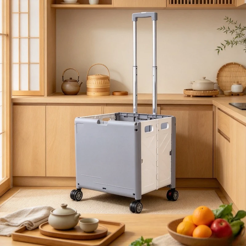 Portable Grocery Trolley, Collapsible Folding Shopping Cart, Multi-purpose Utility Carrier, Heavy Duty Storage Wagon for Moving.
