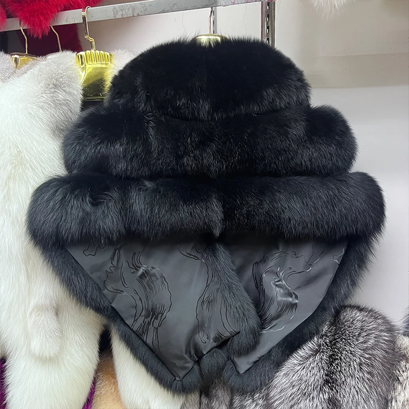 Nuovo vero cappotto con scialle in pelliccia di volpe donna autunno inverno scialle giacca di pelliccia genuina mantello sciarpa collo di pelliccia di volpe naturale mantello di lusso