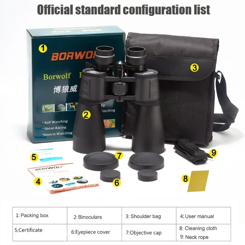 20X50 High Magnification Binoculars High Definition Low Light Night Vision Outdoor Telescope With Clip For Hunting Observation