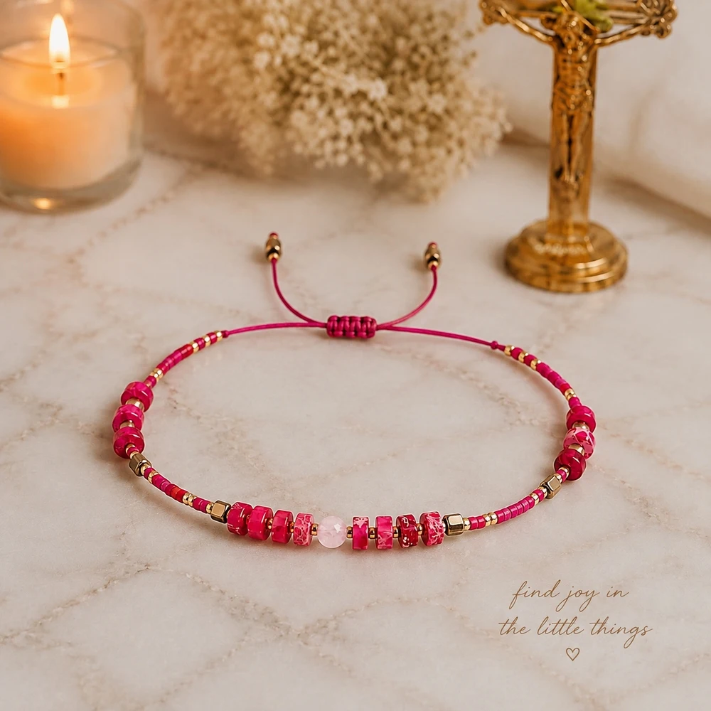 1pc Geometric Red Semi-Precious Stone Beaded Strand Bracelet Adjustable Lace-Up Closure Trendy Style for Women 28cm