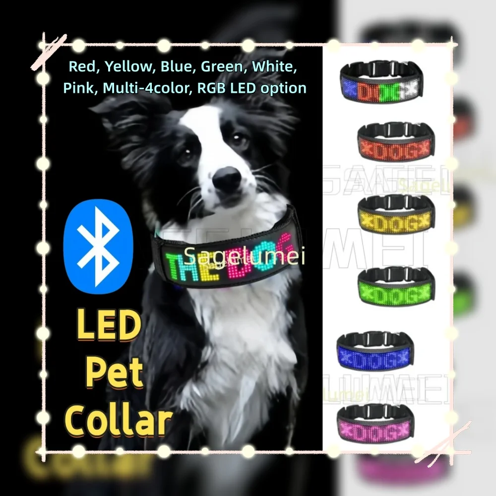 Multicolor LED Display Pet Collars Programmable Multilingual Scrolling Customized Animations Rechargeable Dog Glowing Necklace