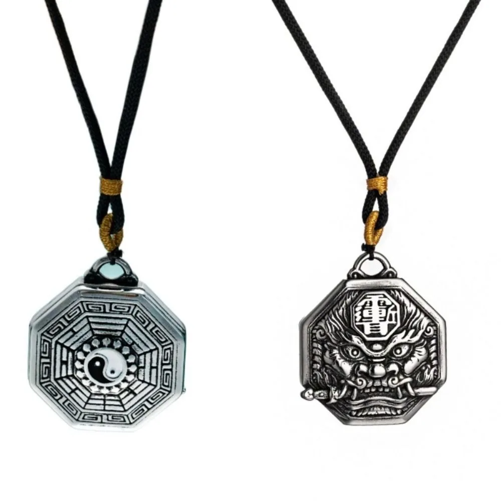 Yin Yang Tai Chi Gossip Necklace Two-sided Amulet Domineering Lion Pendant Chinese Style Feng Shui Eight Diagrams Necklace