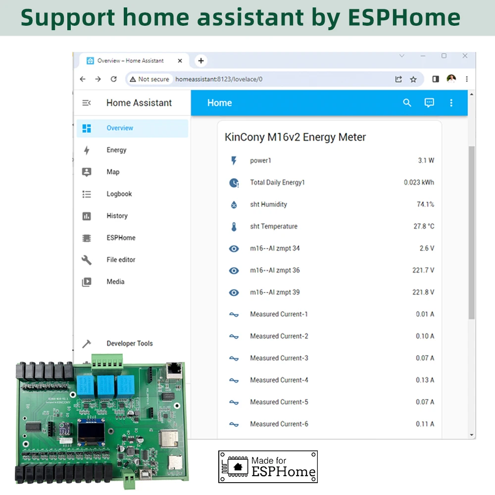 KC868-M16v2 ESP32-32UE Ct Clamp Energy Meter Power Monitor RJ45/WiFi ESPHome Tasmota Arduino IDE SD Card SSD1306 IIC RTC Module