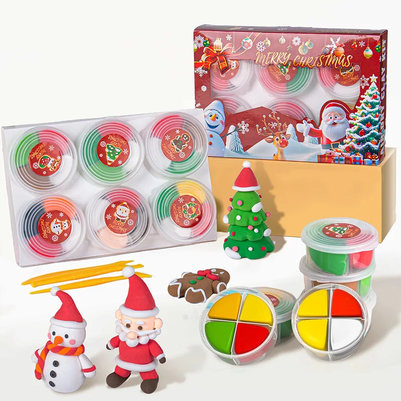 

Рождественские наборы из сухой глины «сделай сам», 24 шт., волшебная глина для моделирования с учебными пособиями, подарки Санта-Снеговика, сувениры для рождественской вечеринки