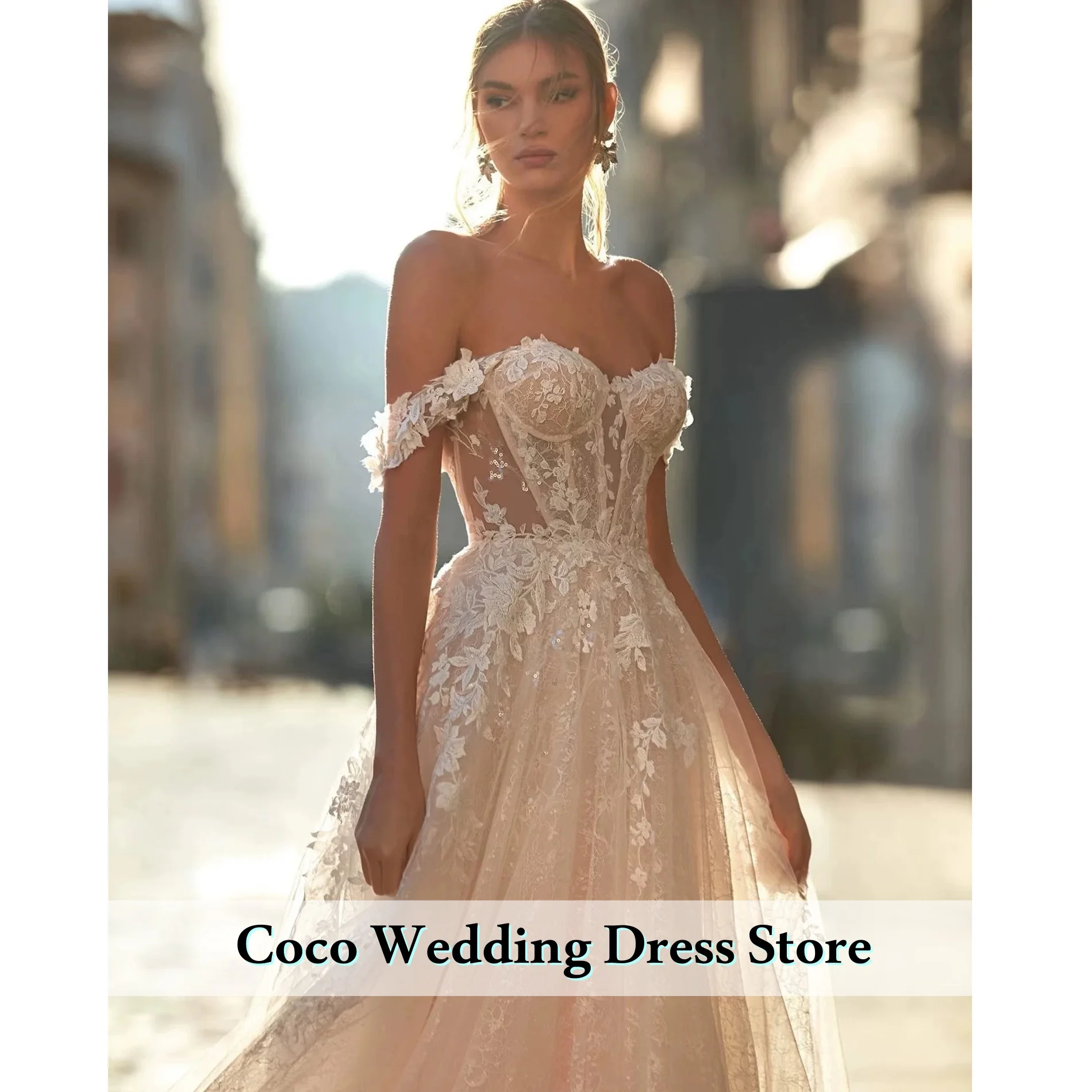 Angepasst Luxus Spitze Hochzeit Kleid Bräute Für Frauen Off Schulter Korsett Braut Kleid Boho Brautkleid Vestidos De Novia