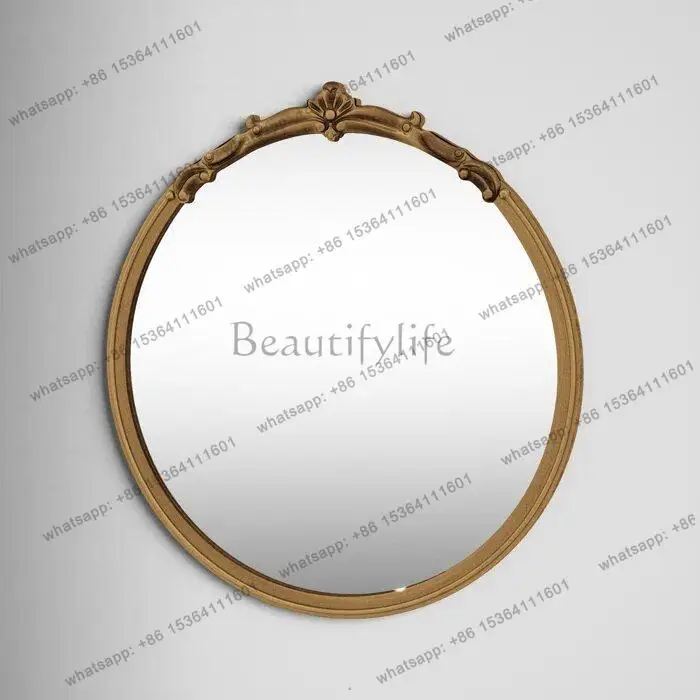 American retro round wall hanging bathroom bathroom mirror French engraved European bedroom wall dressing mirror