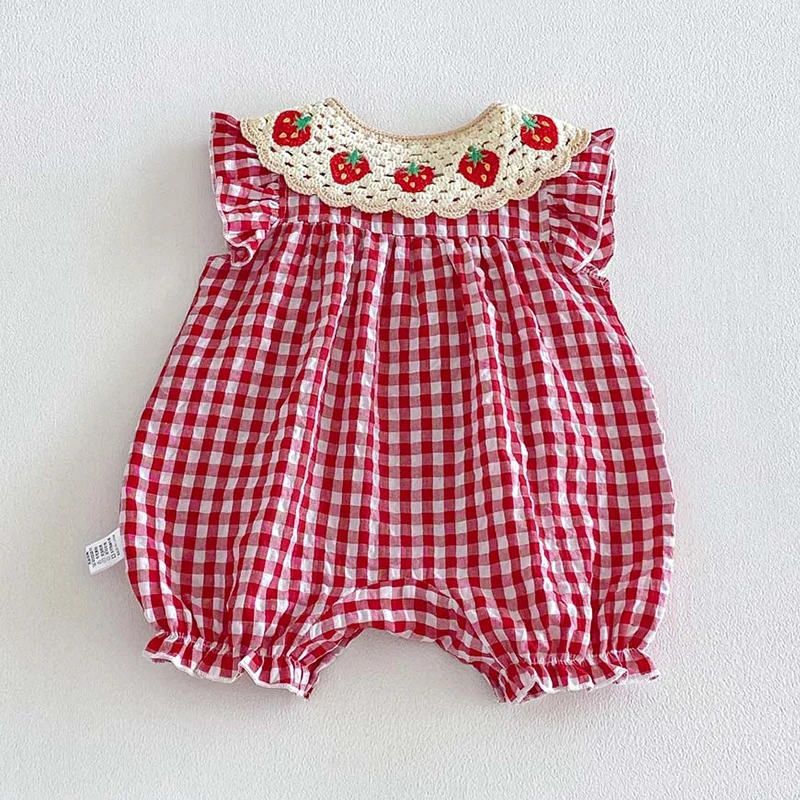 2026 New Summer 0-24M Children Clothes Newborn Baby Girl Romper Sleeveless cotton grid splicing Toddler Baby Girls Jumpsuit