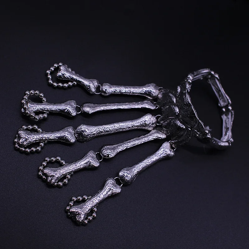 Halloween Skeleton Finger Bone Pulseira para Mulheres e Homens, Jóias Punk