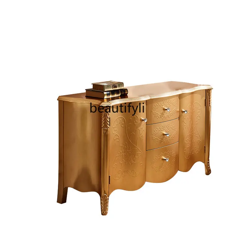 

European-Style New Classical Champagne Gold Sideboard Cabinet Home Entrance Cabinet Curio Cabinet Bedroom Sideboard Cabinet