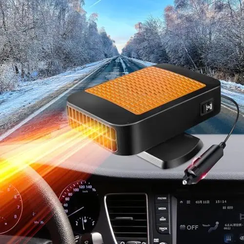 

12V 200W Portable Car Heater & Defroster – Fast Heating for Windshield, Cigarette Lighter Plug, SUV, Trucks (Orange)