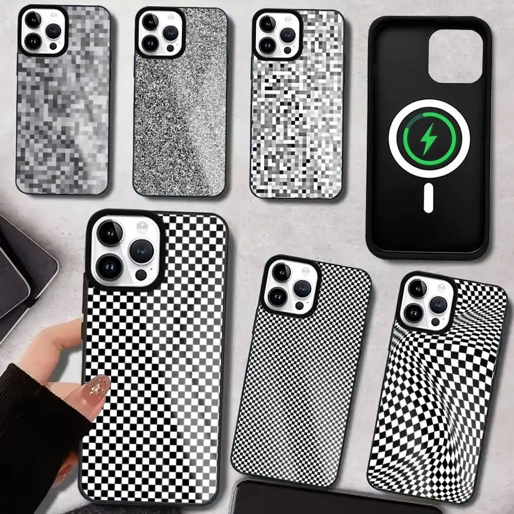 

Art Mosaic Black White Phone Case For iPhone17,16,15,14,13,12,11 Plus,Pro Max Magnetic For Magsafe Wireless Charging