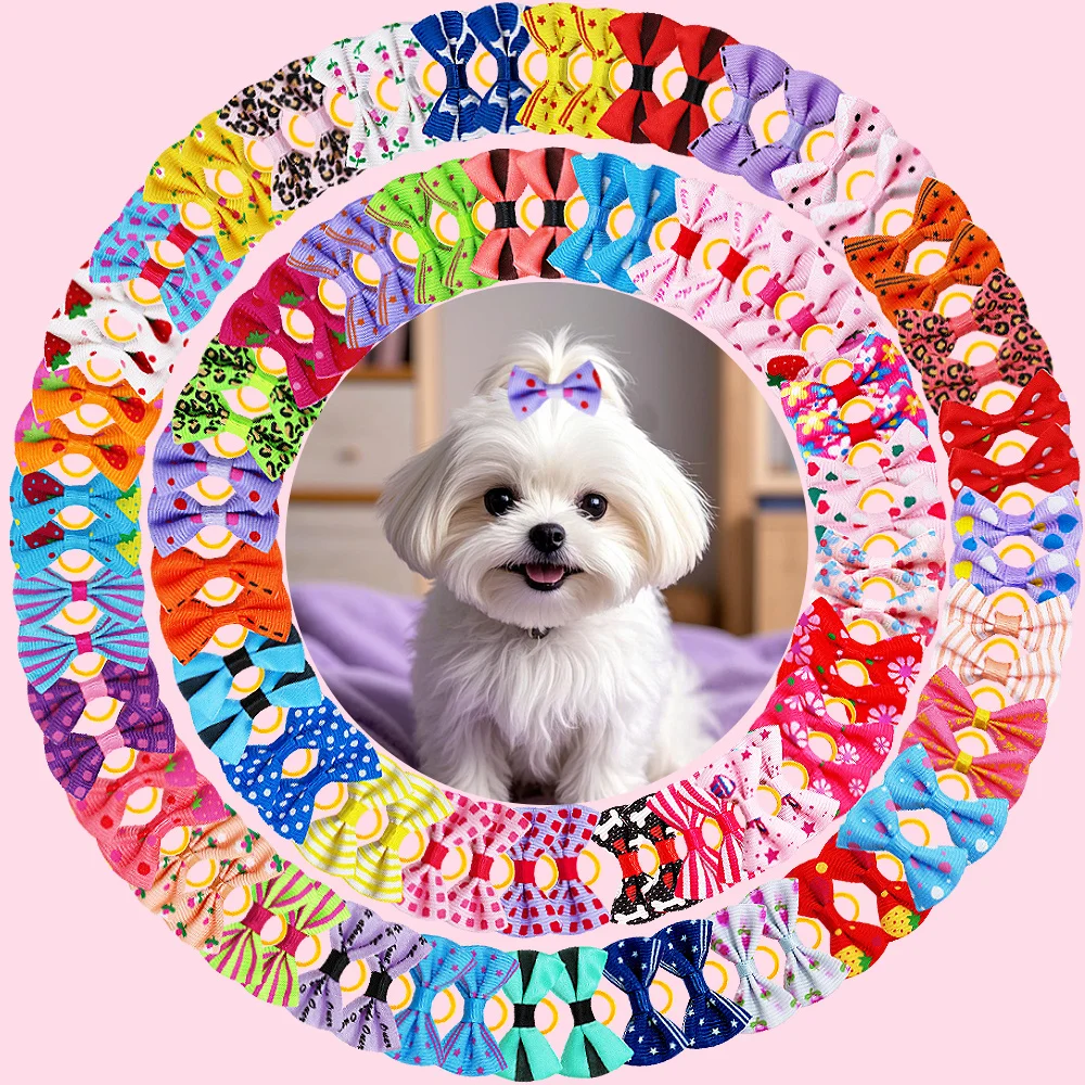 

1000PCS Wholesale Dog Bows Hair Accessories With Rubber Bands Handmade Multi-style Small Puppy Bows Pet Supplies For Dogs