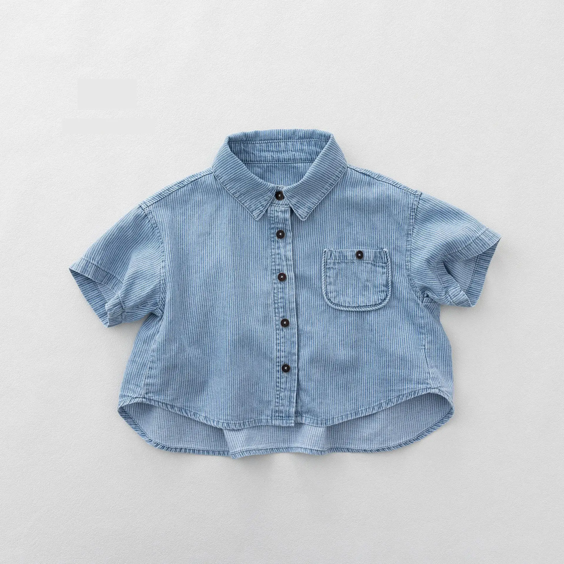 

2026 Summer New Children Soft Soft Shirts Cotton Girls Short Sleeve Thin Loose Tops Solid Boys Casual Shirts Coat Kids Clothes