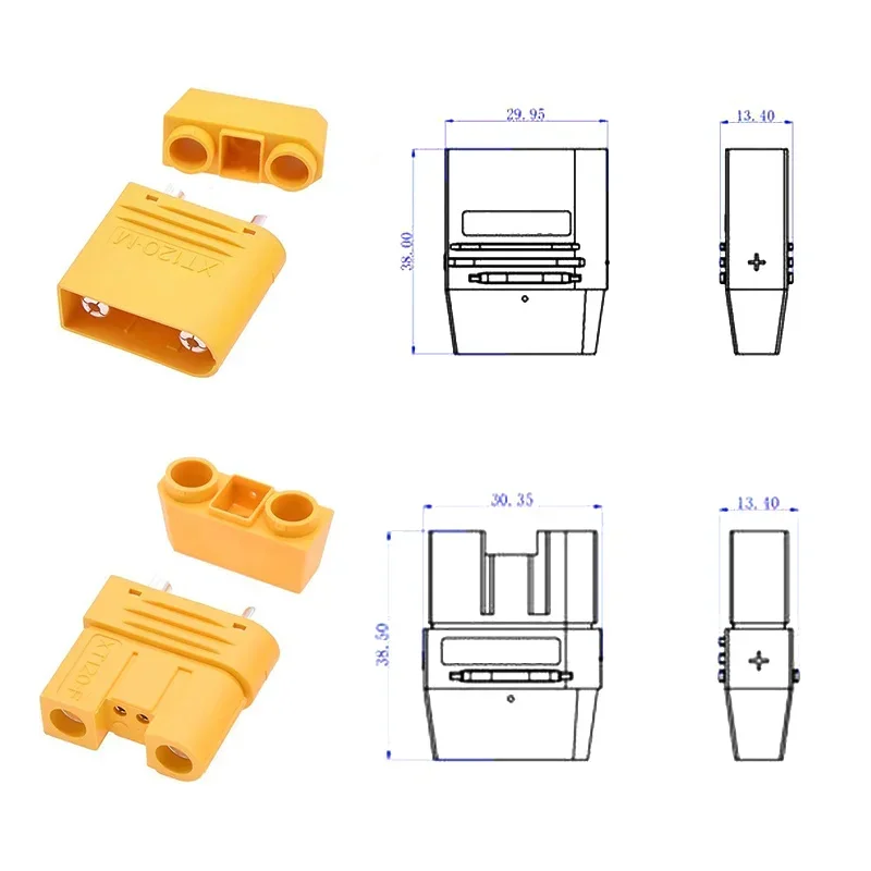 60A XT120-M/F 4-pin Charging Plug Terminal Block with Signal Pin XT120 2+2 Waterproof Lithium Battery Model Airplane Connector