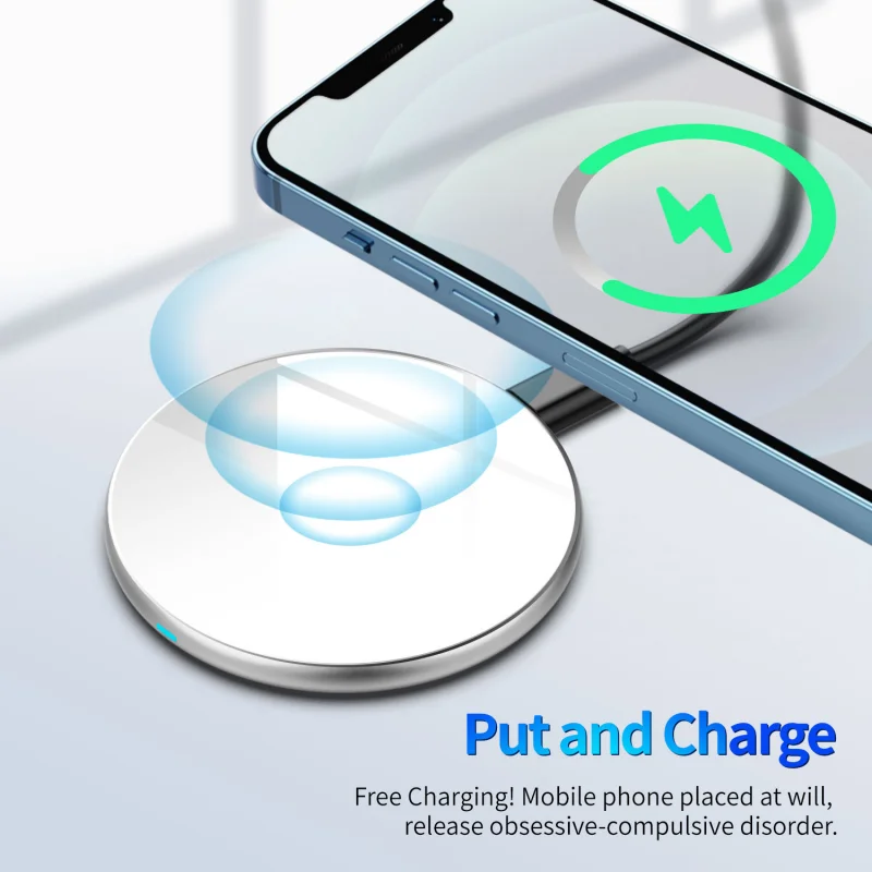

15W Fast Wireless Charger For iPhone 16 15 14 13 Round Metal Glass Mirror Fast Charging Pad Dock Station For Samsung Huawei