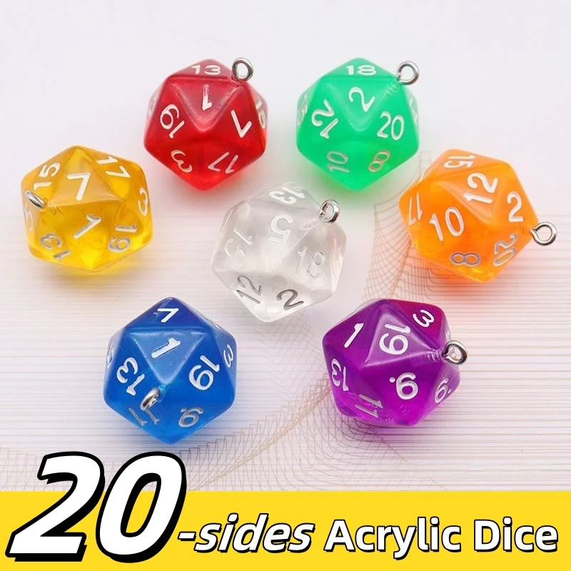 透明アクリルダイスチャーム,3Dゲームペンダント,DIYネックレス,キーホルダー,ジュエリー作り,20面,10個入りパック