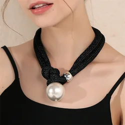 Fashion Pendants Necklaces Handmade Rope Adjustable Big Pearl Necklace Women Statement Chokers Trendy Jewelry