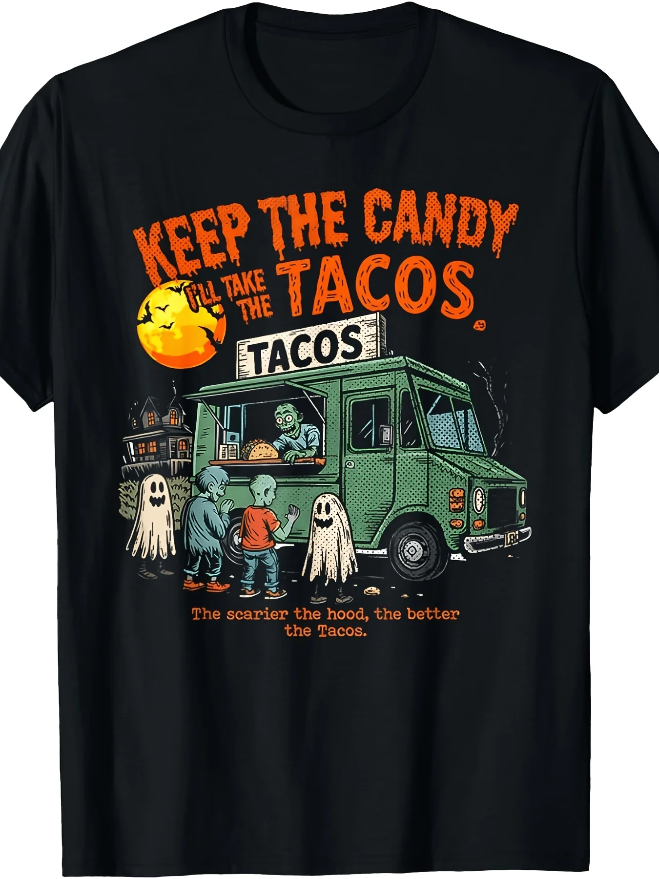Halloween Fun Taco Food Truck Printed T-Shirt, 2026 Men's Casual Short Sleeve, All Season Comfort Machine Washable