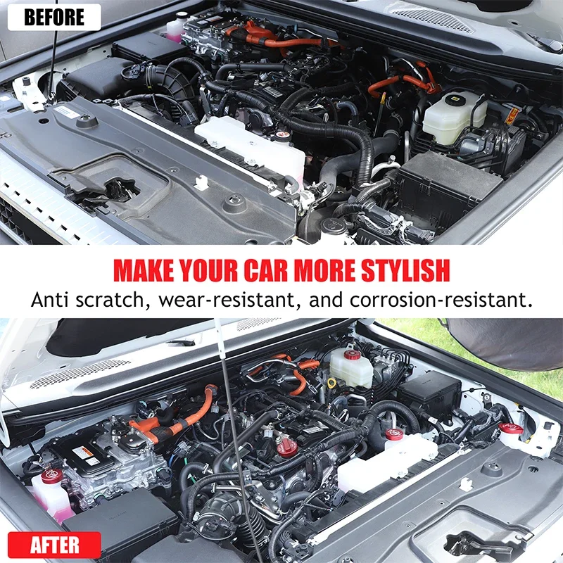 سبائك الألومنيوم الأحمر لتويوتا لاند كروزر برادو 250 LC250 2024-2025 + محرك السيارة المقصورة النفط غطاء السائل ملصق اكسسوارات السيارات