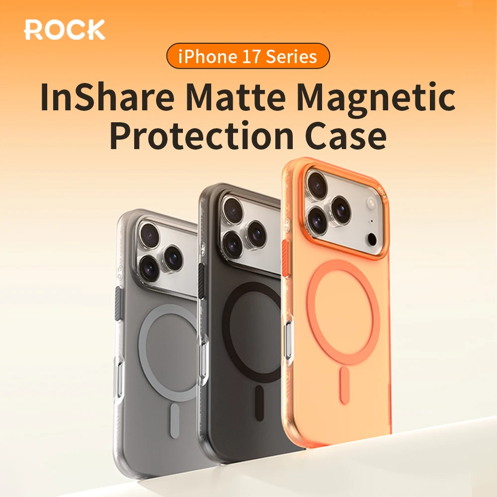 Rock n52 ímãs fosco translúcido caso de telefone para iphone 17 pro max anti-impressão digital à prova de choque caso traseiro duro para iphone 17 pro