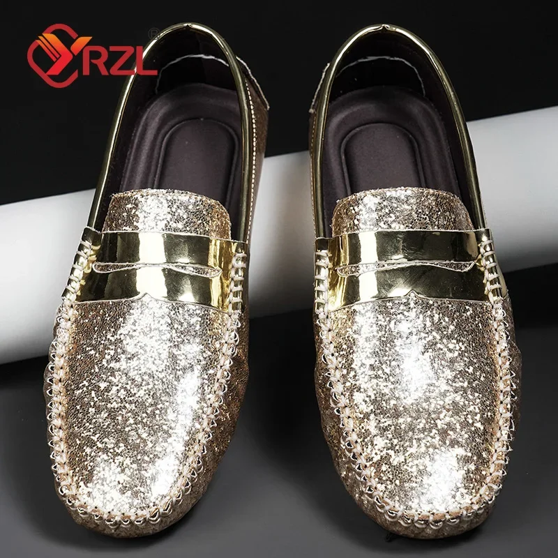 YRZL Loafers Men Handmade Artificial Leather Loafers for Men Casual Driving Shoes Comfortable Lazy Gold Luxury Men Loafer Shoes