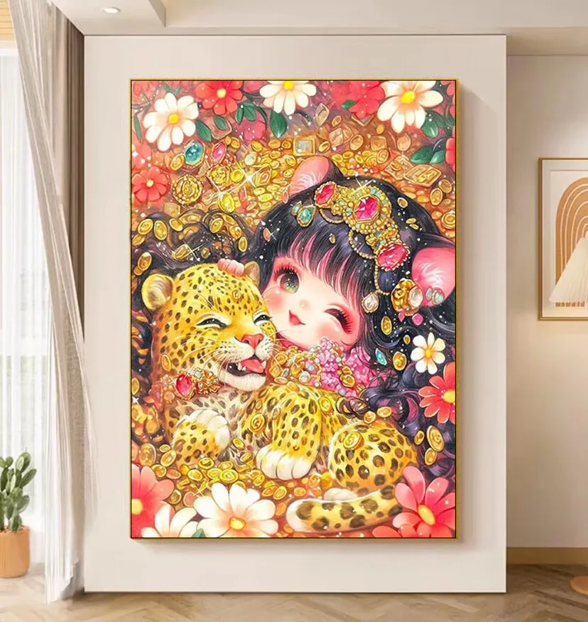 

Леопардовая девушка с принтом, вышивка крестиком 14CT, 9CT, набор для вышивки своими руками, поделки с иглами, нитки