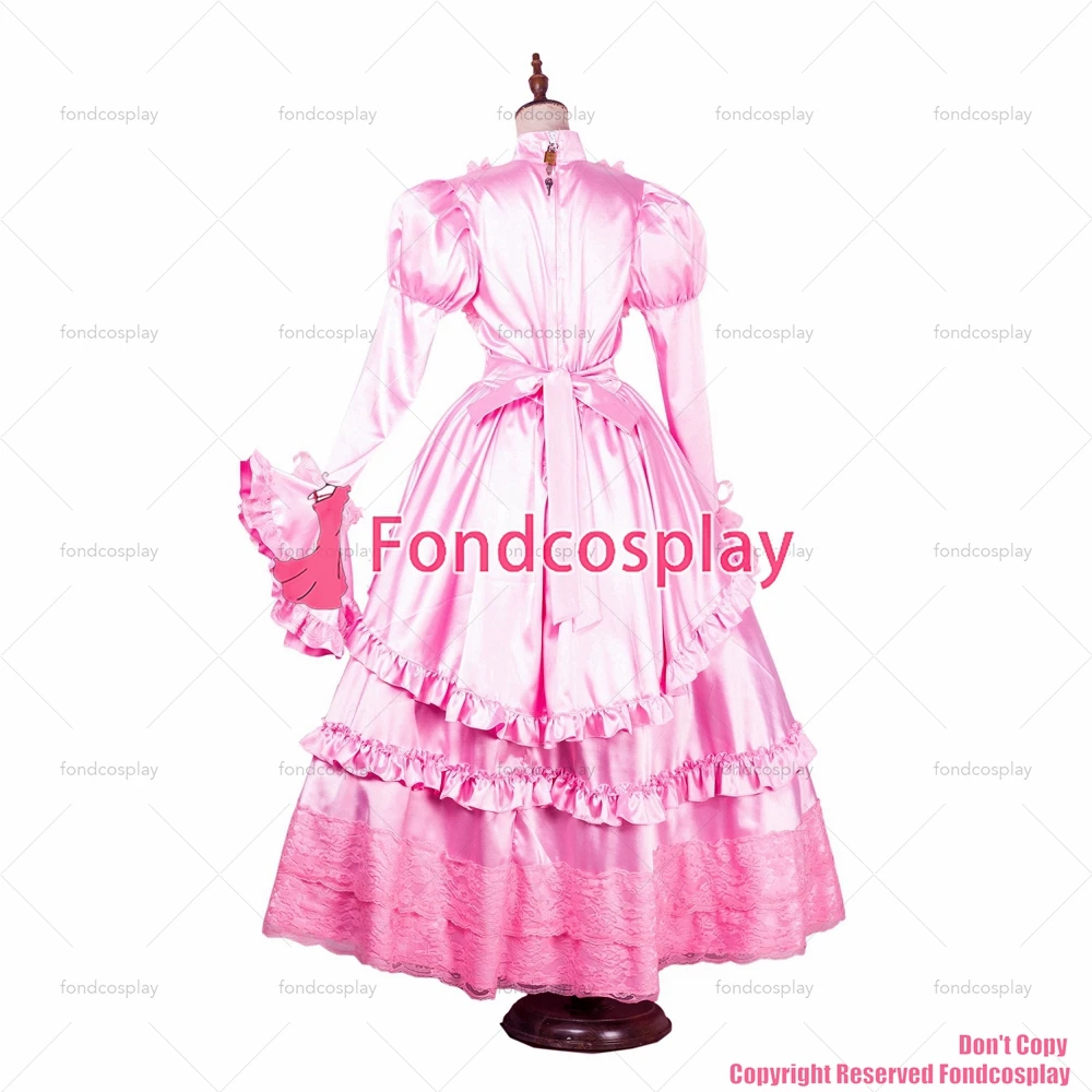 fondcosplay adult sexy cross dressing sissy maid long Gothic lolita baby pink Satin dress cosplay costume CD/TV [G1783]