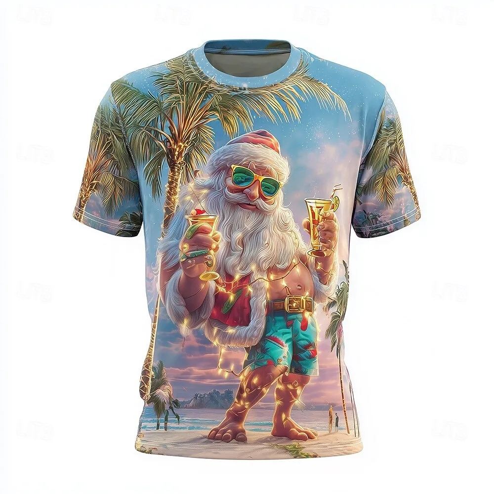 Hawaiiaanse Kerstman grappige heren T-shirt vakantie feest top mode korte mouwen ronde hals shirt dagelijkse vakantie herenkleding