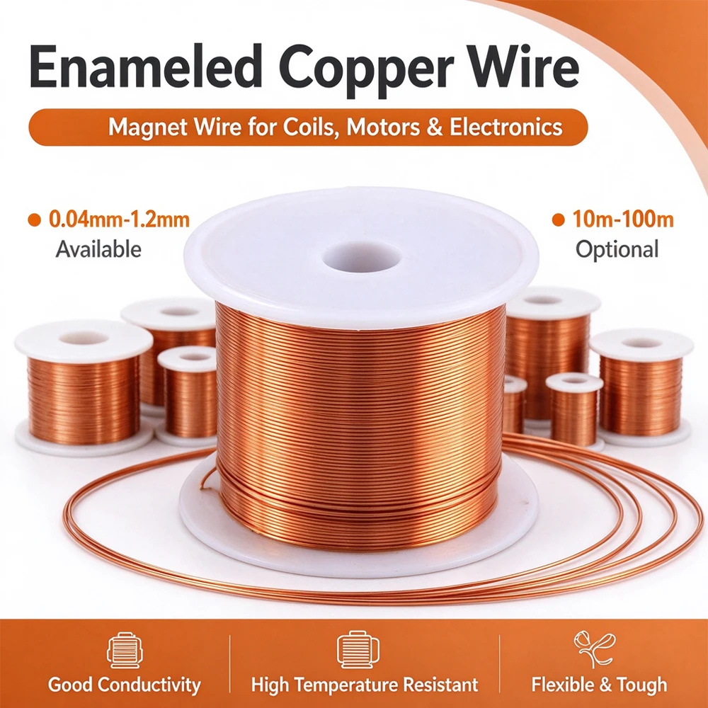3Pcs Plated Finish Industrial Grade Enameled Coppers Wire 0.04-1.2mm Superfine Conductive Coil Length 500M-30M Wire