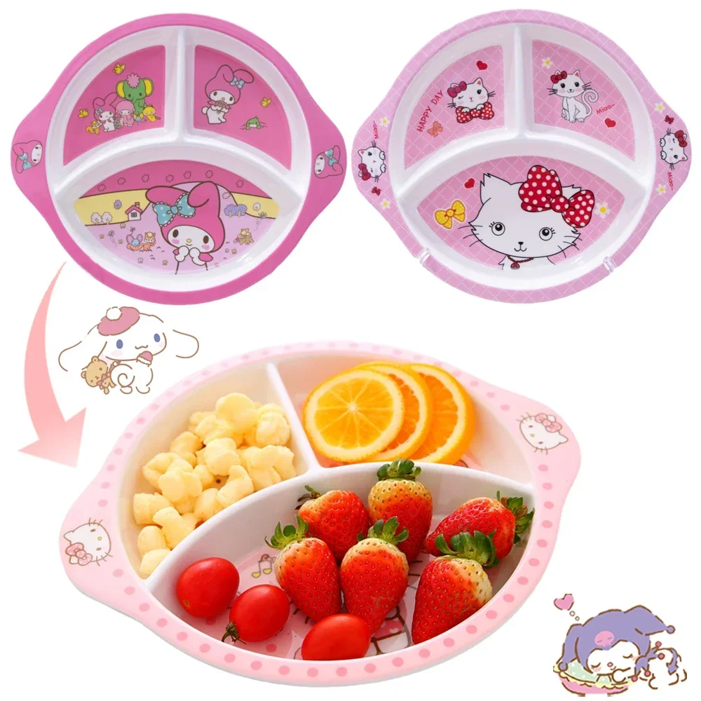 Sankitted Kittly benim melodi 3 bölmeli yemek tabağı batı biftek meyve Bento aperatif biftek Anime Kawaii çocuk sofra plaka 25cm