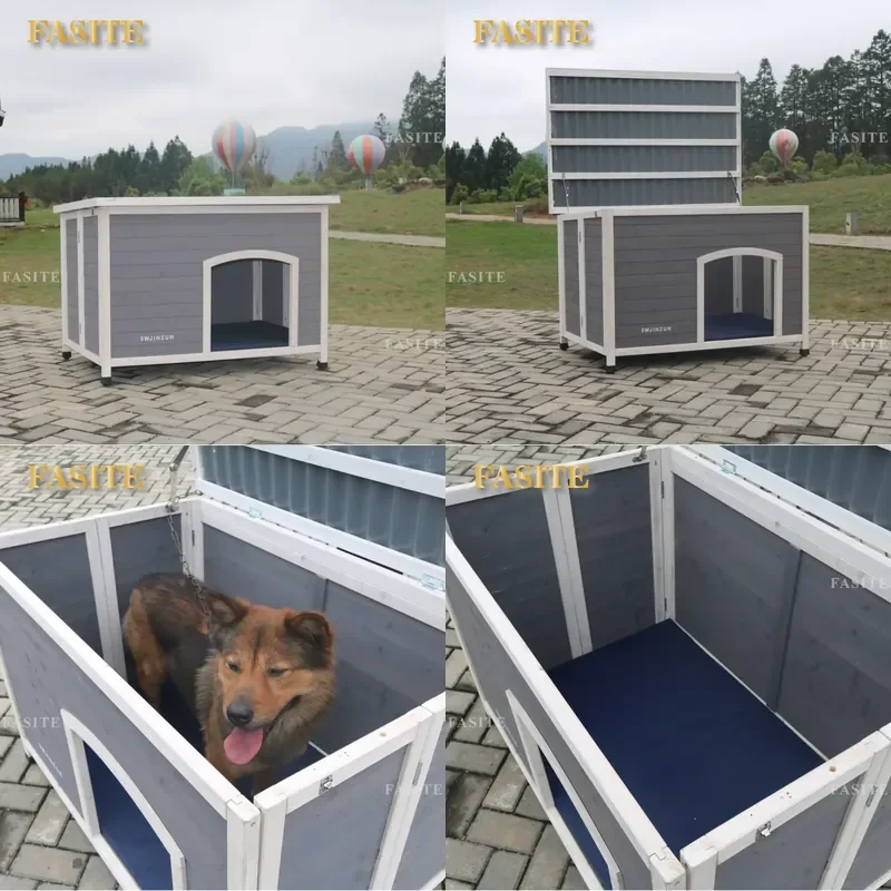 For Small Dogs Wooden Outdoor Dog House Rainproof Pet Kennel Villa Cage Durable Weather Resistant Shelter for Garden Yard