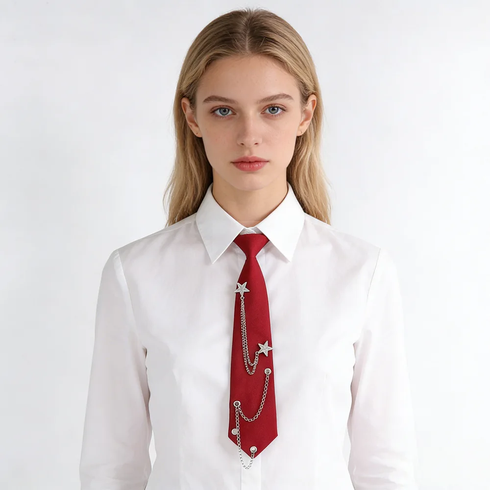 Metal Star Tie Pre-Tied Uniform Black Tie Women Necktie Simple Chain Necktie For Band Wedding Graduation