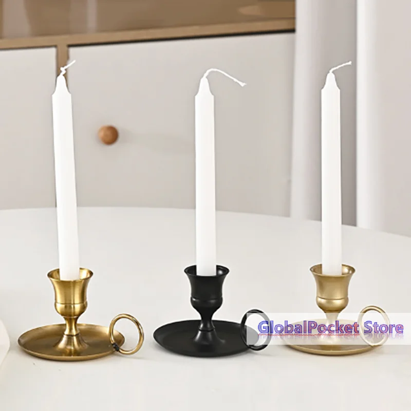 

Metal Candle Holder Desktop Candlestick Adornment Candle Holder With Handle Centerpiece Dining Table Wedding Festive Decoration