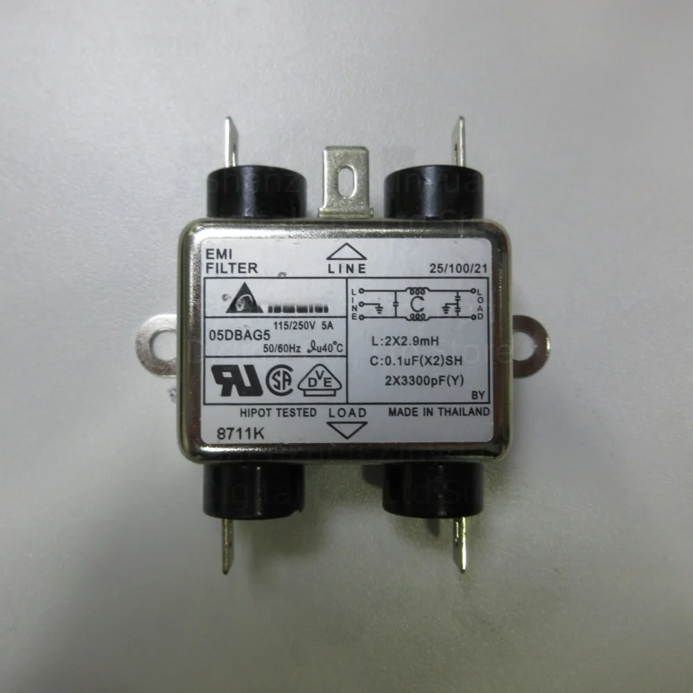 05DBAG5 Delta Single‑Phase EMI Power Line Filter 5A 115/250VAC 50/60Hz 2.9mH Single Stage Chassis Mount Faston Terminal Noise Fi