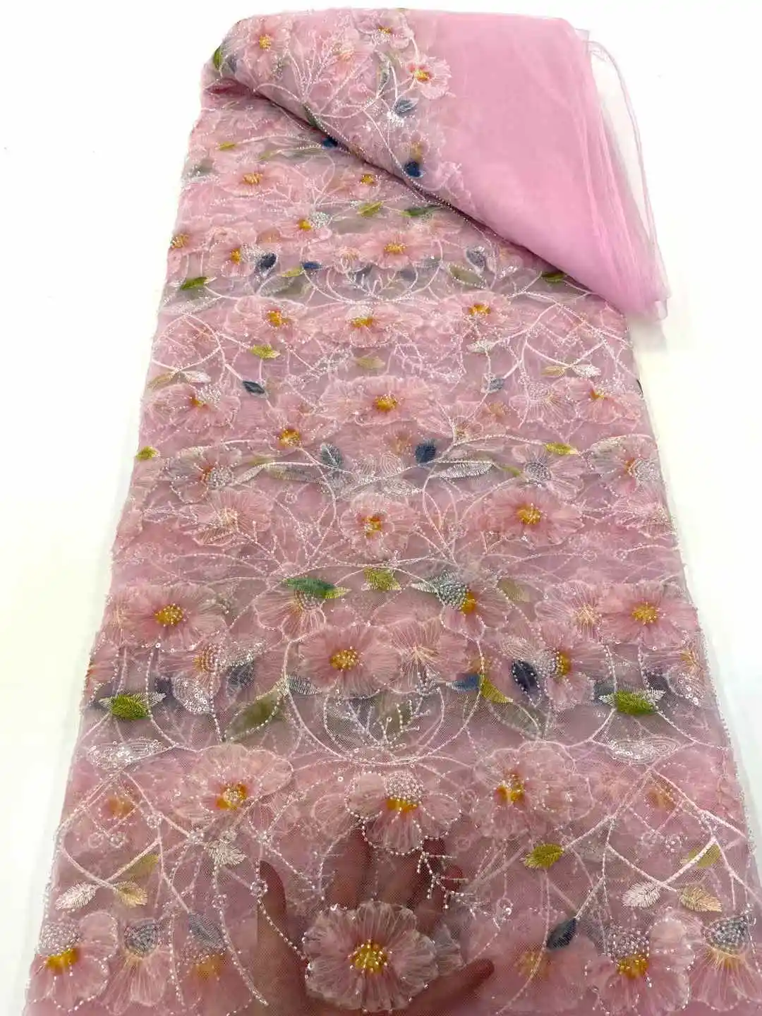 جودة عالية موضة الترتر الأفريقي تول المطرزة العريس أقمشة الدانتيل مطرز أقمشة الدانتيل لفستان الزفاف النيجيري WS