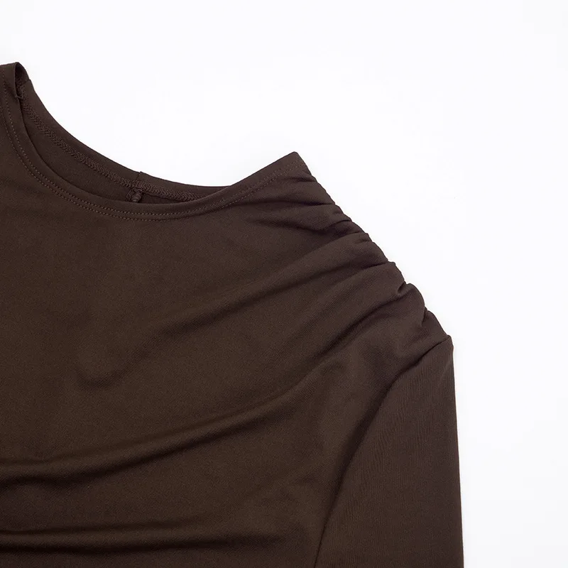 Sukienka mini bodycon z marszczeniem na boku, damska, jednolita, z okrągłym dekoltem, długim rękawem, w stylu hipster, dopasowana, codzienna, streetwearowa, na imprezę, do klubu, vestidos